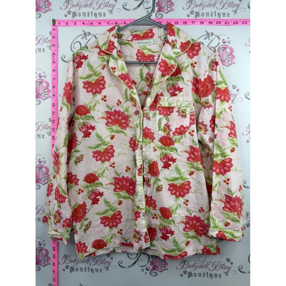 Mahogany shirt long sleeve Floral Button-Up Top - Pink with Red & Green Floral